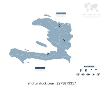 Haiti map of infographic blue Navigator pin location checking communication information plan position.