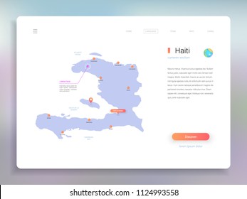 Haiti map infographics vector template with cities, capital Port-au-Prince and pointer marks.