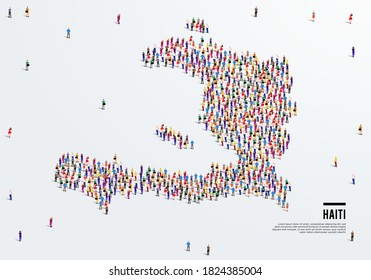 Haiti Map. Large group of people form to create a shape of Haiti Map. vector illustration.