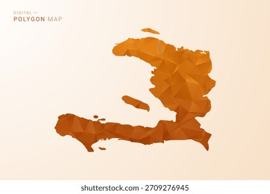 Mapa de Haití - Ilustración vectorial de polígono de bajo poliéster en tono naranja, estilo geométrico limpio, aislado sobre fondo blanco.