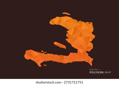 Mapa de Haití - bajo Vector de polígono polivinílico, silueta triangulada geométrica en tonos naranja y marrón oscuro, estilo infográfico moderno limpio, fondo aislado.