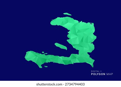 Mapa de Haití - bajo Vector de polígono polivinílico, silueta triangulada geométrica en tonos verdes y azules, estilo moderno limpio, fondo aislado para uso infográfico.