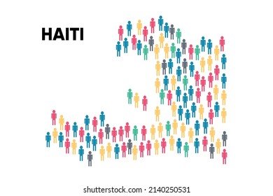 Mapa de Haití hecho por un grupo de personas, Población. Globalización. Personas de diferentes países