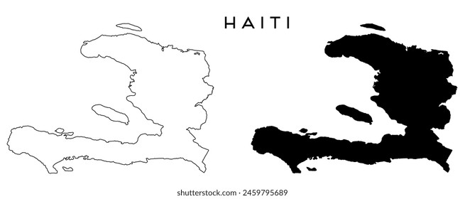 Haiti map outlined and black vector set