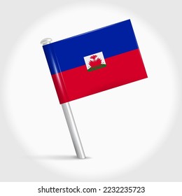 Haiti map pin flag icon. Haitian pennant map marker on a metal needle. 3D realistic vector illustration.