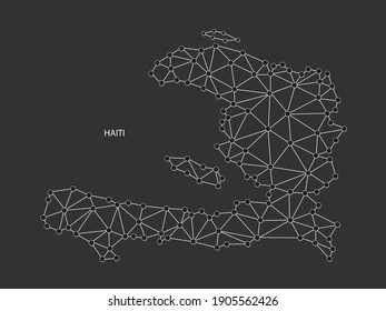 Haiti Map Point scales on black background. Wire frame polygonal network white line, dot and shadow dot.