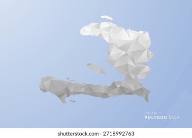 Mapa de Haití - Ilustración vectorial de estilo polígono en gris, blanco y azul, diseño geométrico de baja poli, silueta mínima, adecuada para infografía y diseño moderno.