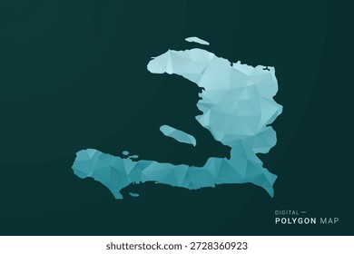 Mapa de Haití - Ilustración vectorial de estilo polígono en diseño geométrico de bajo poli verde y azul, silueta mínima limpia para infografía.
