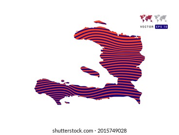 Haiti map red and blue of abstract with dynamic waves vector.