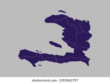 Mapa vector de Haití, color azul púrpura aislado en fondo gris.
