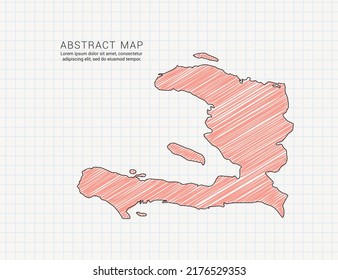 Mapa haitiano de silueta de color vectorial chaótico dibujo de garabatos dibujados a mano en papel de cuadrícula.