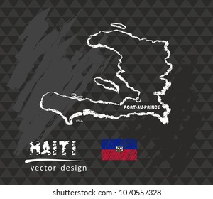 Haiti map, vector pen drawing on black background