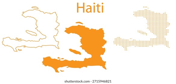 Conjunto de Vectores de mapa de Haití, silueta de contorno del Caribe Formas naranjas punteadas, Haití Plantilla de infografía de Country, EPS editable Geografía de Haití