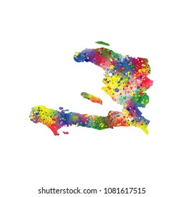 Haiti  map water colors Design of flag colors vector Illustration
