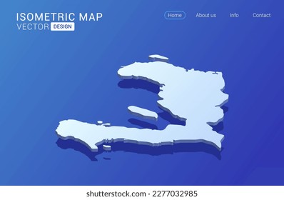 Haiti map white on blue background with isolated 3D isometric concept vector illustration.