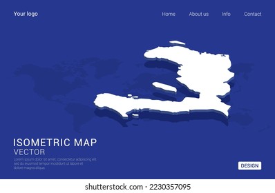 Mapa de Haití blanco sobre fondo azul oscuro 3d ilustración vectorial isométrica.
