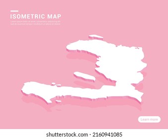 Haiti map white on pink background with 3d isometric vector illustration