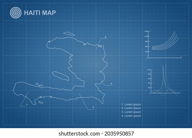 Haiti Map - World Map International vector template with outline style and white color isolated on blueprint background - Vector illustration eps 10