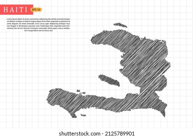 Mapa de Haití - Mapa Mundial Plantilla vectorial Internacional con esbozo negro de dibujo gráfico y estilo de escuela antiguo aislado en fondo de cuadrícula blanca - Ilustraciones vectoriales 10