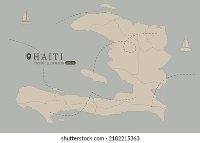 Haiti Map - World Map International vector template High detailed with brown color isolated on grey background including simple point of location, wind, boat icon - Vector illustration eps 10