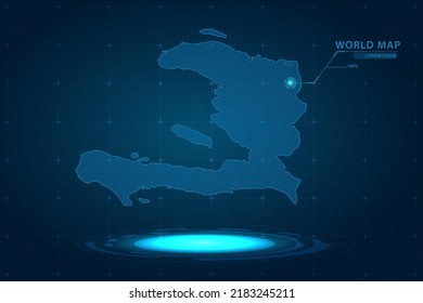 Haiti Map - World Map International vector template with Hologram in perspective style and HUD, GUI, UI interface isolated on blue background for design - Vector illustration eps 10