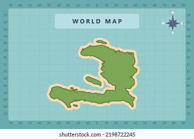 Haiti Karte - Weltkarte Internationale Vektorvorlage Hoch detailliert mit grüner und cremefarbener Farbe einzeln auf blauem Hintergrund einschließlich Compass Rose Symbol - Vektorgrafik eps10