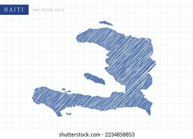 Haiti Map - World Map International vector template with blue outline graphic and pen drawing sketch style isolated on white grid background for design, website - Vector illustration eps 10