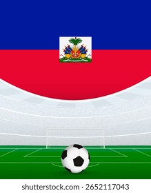 Haiti National Football Theme, Stadium and Soccer Ball. Soccer Match Concept in Haiti. Ideal for use in sports event promotions, football themed designs, and tournament advertisements.