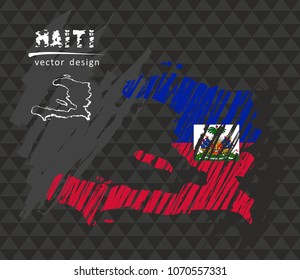 Haiti national vector map with sketch chalk flag. Sketch chalk hand drawn illustration