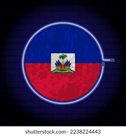 Haiti neon grunge flag on wall backgrond. Vector illustration.