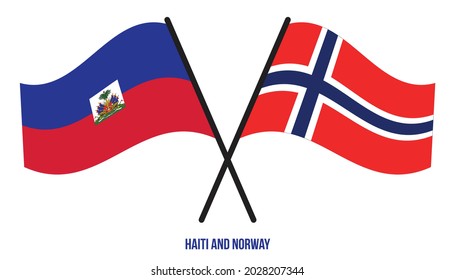 Haiti and Norway Flags Crossed And Waving Flat Style. Official Proportion. Correct Colors