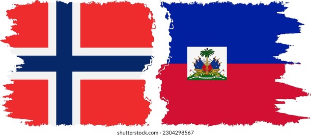 Haiti and Norway grunge flags connection, vector