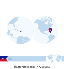 Haiti on world globe with flag and regional map of Haiti. Vector Illustration.