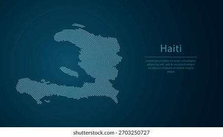 Mapa do esboço do Haiti preenchido com círculos concêntricos no fundo de gradiente escuro