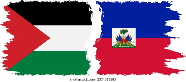 Haiti and Palestine grunge flags connection, vector