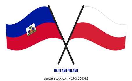 Haiti and Poland Flags Crossed And Waving Flat Style. Official Proportion. Correct Colors.