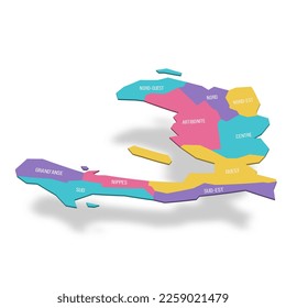 Haiti political map of administrative divisions - departments. 3D colorful vector map with name labels.