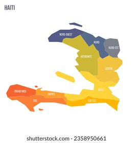 Haiti political map of administrative divisions - departments. Colorful spectrum political map with labels and country name.