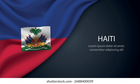 Bandeira de acenar realista do Haiti no fundo escuro com dobras elegantes e iluminação