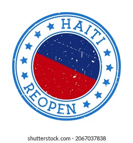 Haiti reopening stamp. Round badge of country with flag of Haiti. Reopening after lockdown sign. Vector illustration.