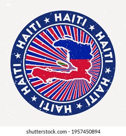 Haiti round stamp. Logo of country with flag. Vintage badge with circular text and stars, vector illustration.