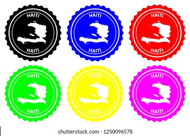 Haiti - rubber stamp - vector, Republic of Haiti map pattern - sticker - black, blue, green, yellow, purple and red