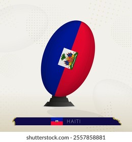 Haiti Rugby Ball on Rugby Kicking Tees with Modern Design. Illustration perfect for sports, national pride, and rugby-related projects.