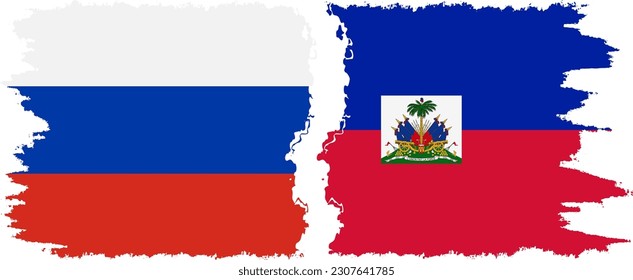 Haiti and Russia grunge flags connection, vector