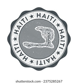 Haiti seal. Country round logo with shape of Haiti and country name in multiple languages wordcloud. Attractive emblem. Stylish vector illustration.