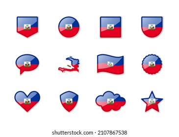 Haiti - set of shiny flags of different shapes. Vector illustration