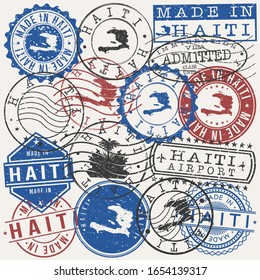 Haiti Set of Stamps. Travel Passport Stamps. Made In Product. Design Seals in Old Style Insignia. Icon Clip Art Vector Collection.