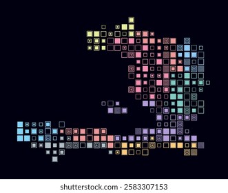 Haiti, shape of the country build of colored cells. Digital style map of the Haiti on dark background. Large size square blocks. Trending vector illustration.
