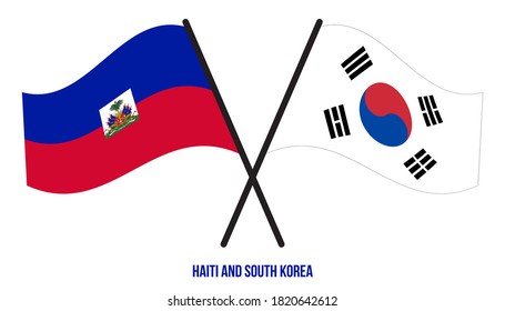 Haiti and South Korea Flags Crossed And Waving Flat Style. Official Proportion. Correct Colors.