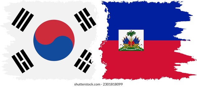 Haiti and South Korea grunge flags connection, vector